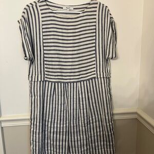 Madewell Navy and White Linen Dress Size Small